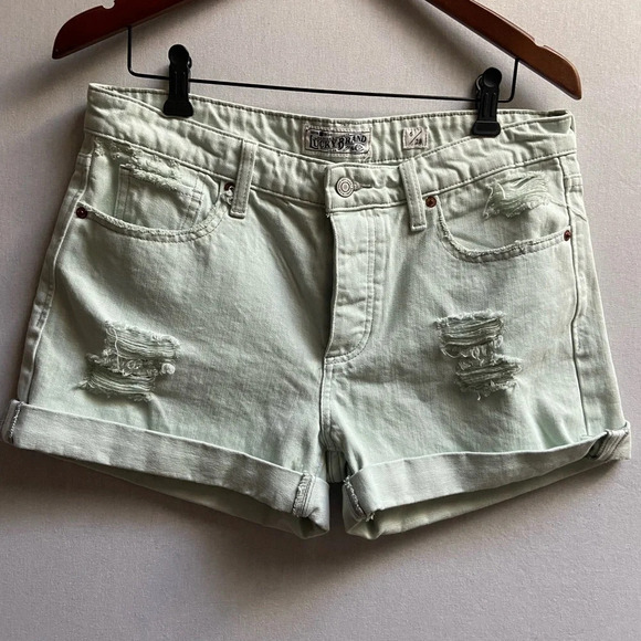Lucky Brand "The Boyfriend Short" pastel green  button fly shorts 6/28 - Picture 2 of 9